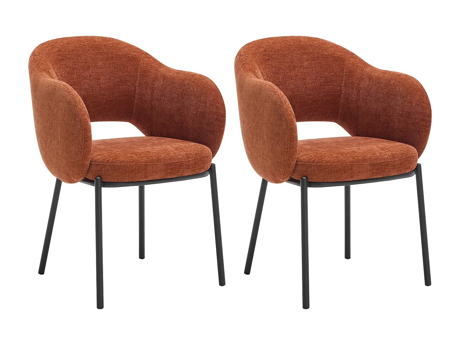 Lot de 2 chaises avec accoudoirs en tissu texturé et métal noir - Terracotta - ACACILIO