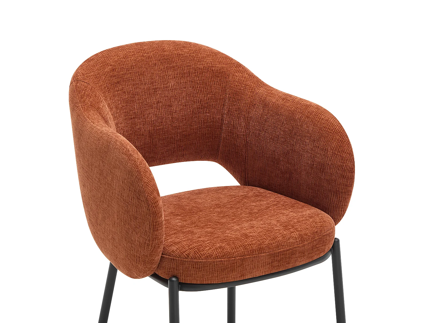 Lot de 2 chaises avec accoudoirs en tissu texturé et métal noir - Terracotta - ACACILIO