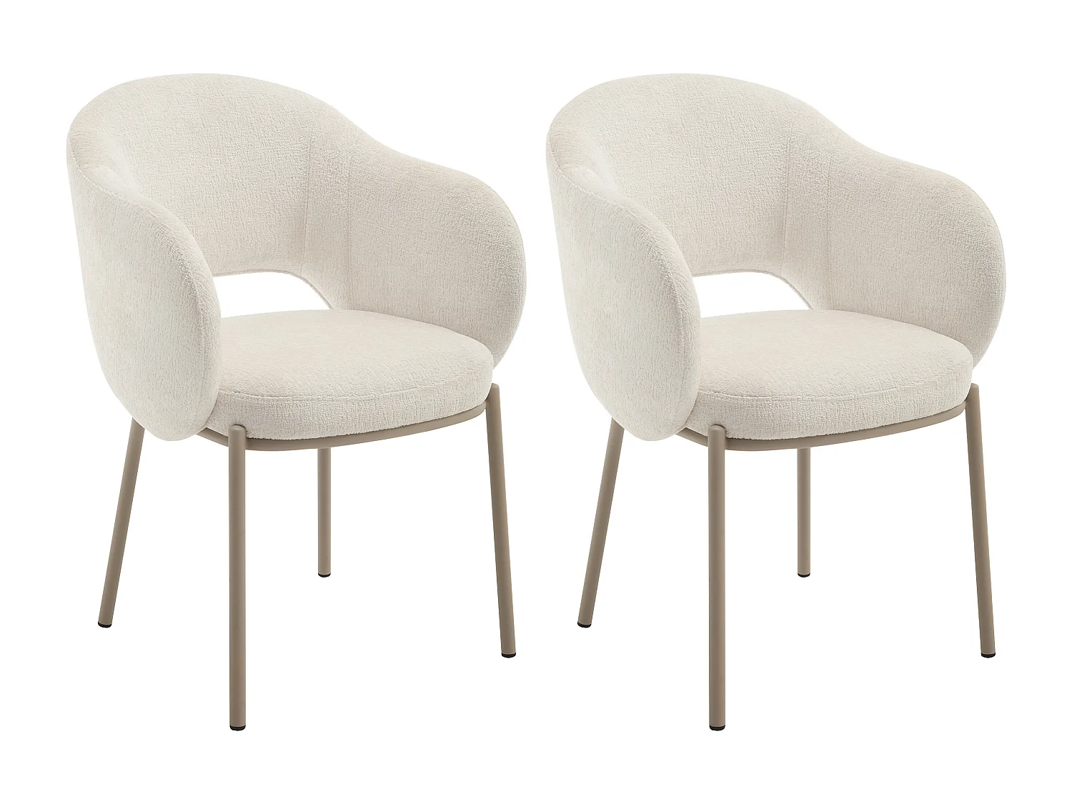 Lot de 2 chaises avec accoudoirs en tissu texturé et métal beige - Crème - ACACILIO