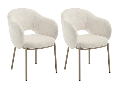 Conjunto de 2 sillas con reposabrazos en tela texturizada y metal beige - Crema - ACACILIO