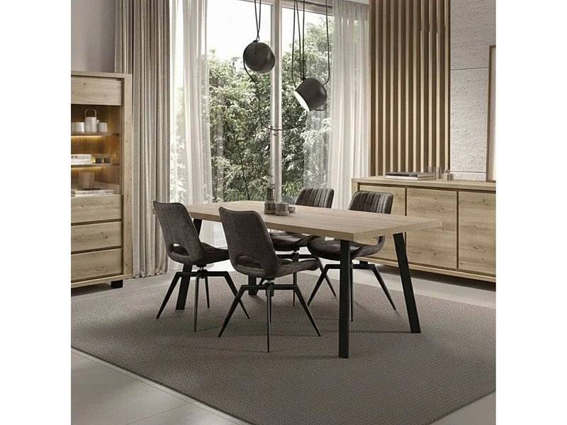 Table 170cm Aspect Bois finition Hudson Oak Piètement A Métal Noir - HUDSON