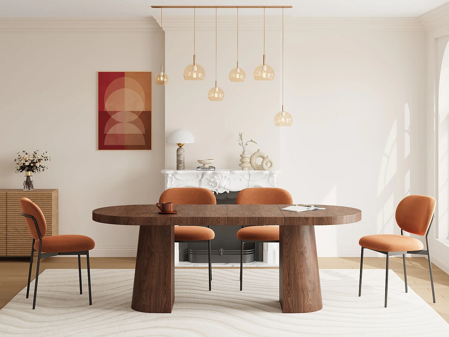 Table à manger extensible 6 à +12 personnes en MDF - Naturel foncé - CLOEVA