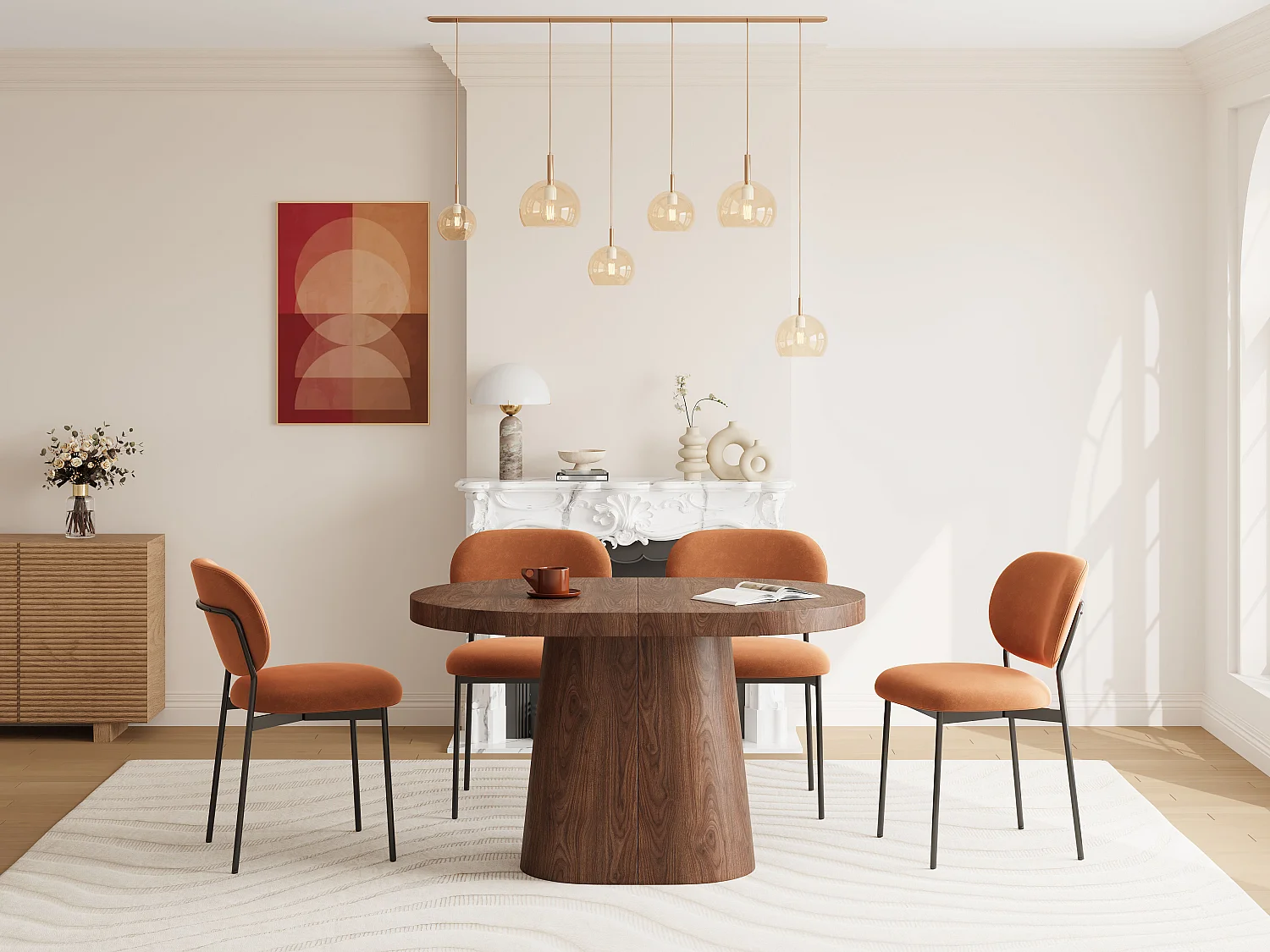 Table à manger extensible 6 à +12 personnes en MDF - Naturel foncé - CLOEVA