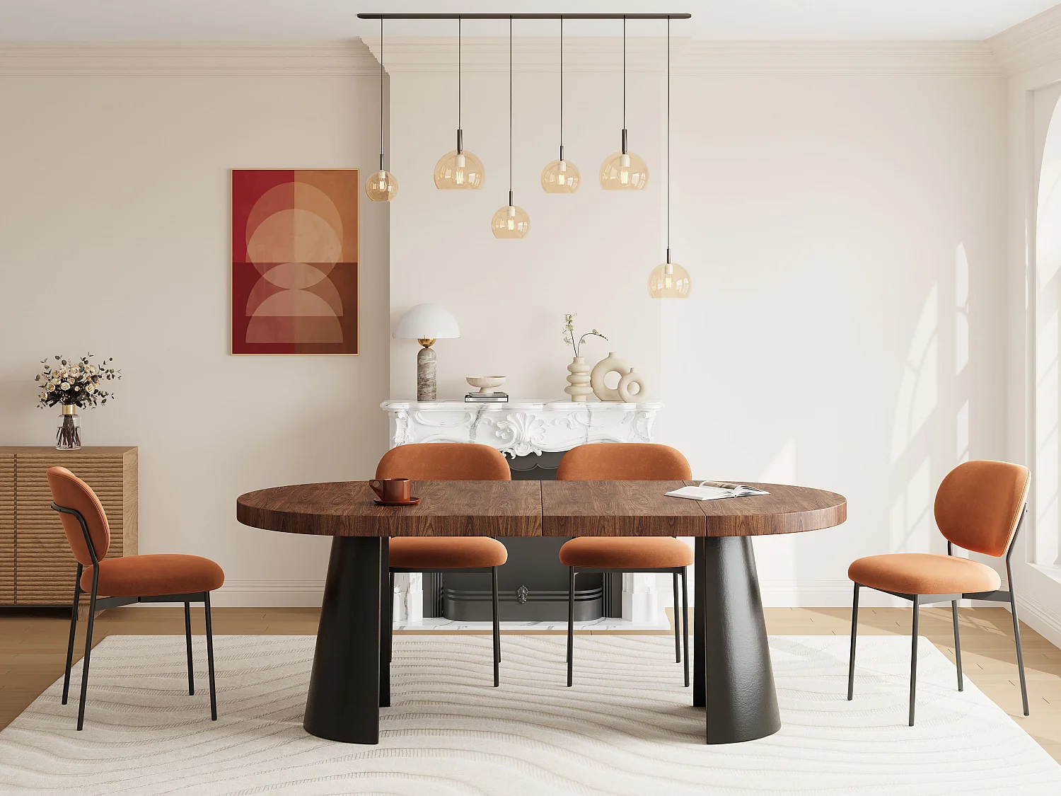 Table à manger extensible 4 à 12 personnes en MDF et métal noir - Naturel foncé - JARELIA