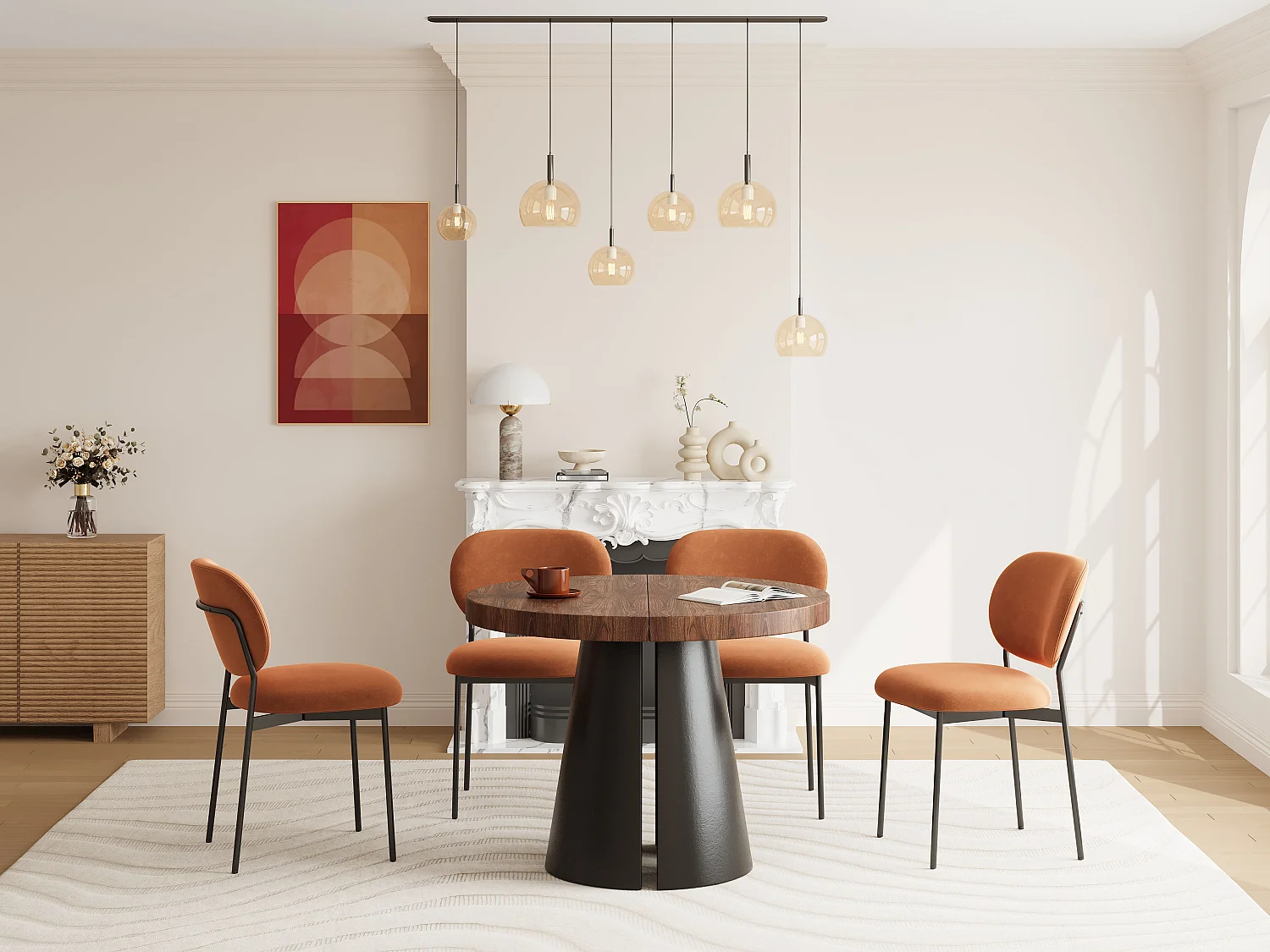 Table à manger extensible 4 à 12 personnes en MDF et métal noir - Naturel foncé - JARELIA