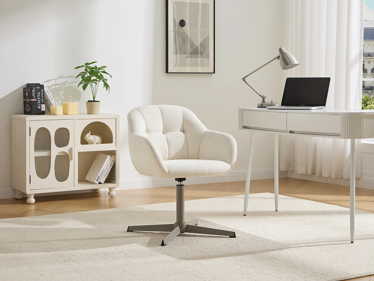 Chaise de bureau en tissu texturé – Crème et beige – LANCIEGA