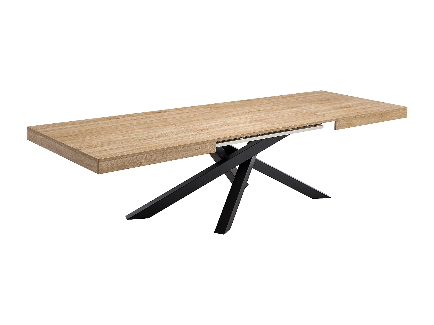Table à manger extensible 6 à 12 personnes en MDF et métal - Naturel et noir - CATONAV