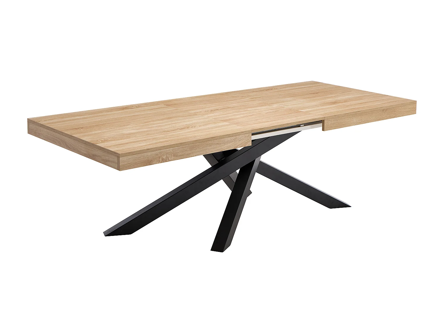 Table à manger extensible 6 à 12 personnes en MDF et métal - Naturel et noir - CATONAV