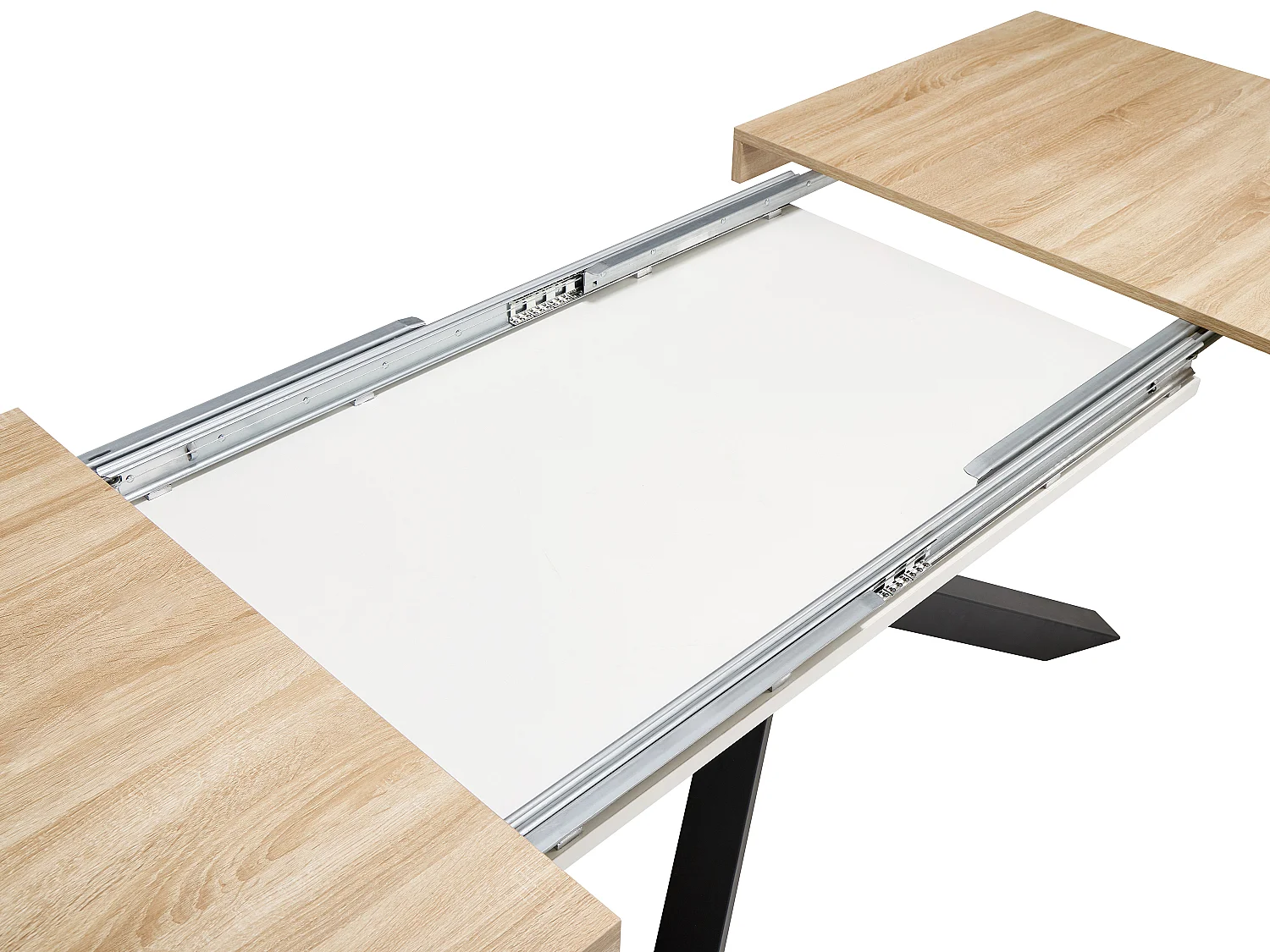Table à manger extensible 6 à 12 personnes en MDF et métal - Naturel et noir - CATONAV