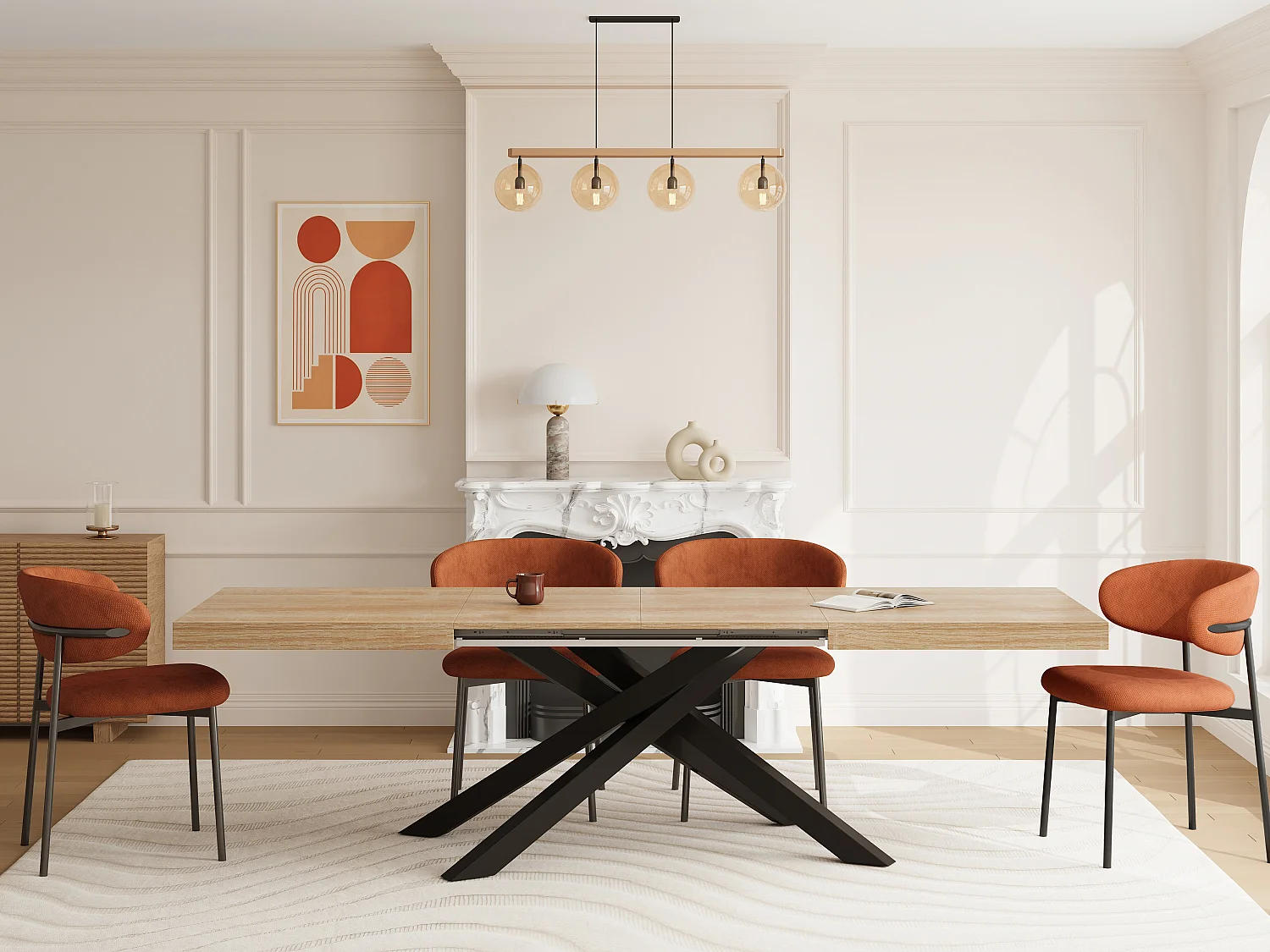Table à manger extensible 6 à 12 personnes en MDF et métal - Naturel et noir - CATONAV