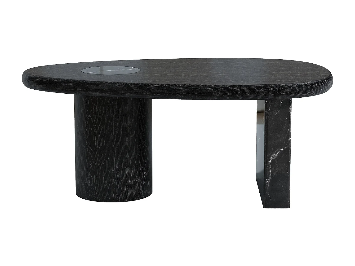 Lot de 2 tables basses en marbre et placage chêne - Noir et blanc - MARSULA