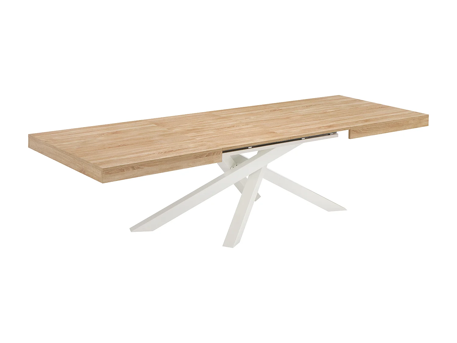 Table à manger extensible 6 à 12 personnes en MDF et métal - Naturel et blanc - CATONAV