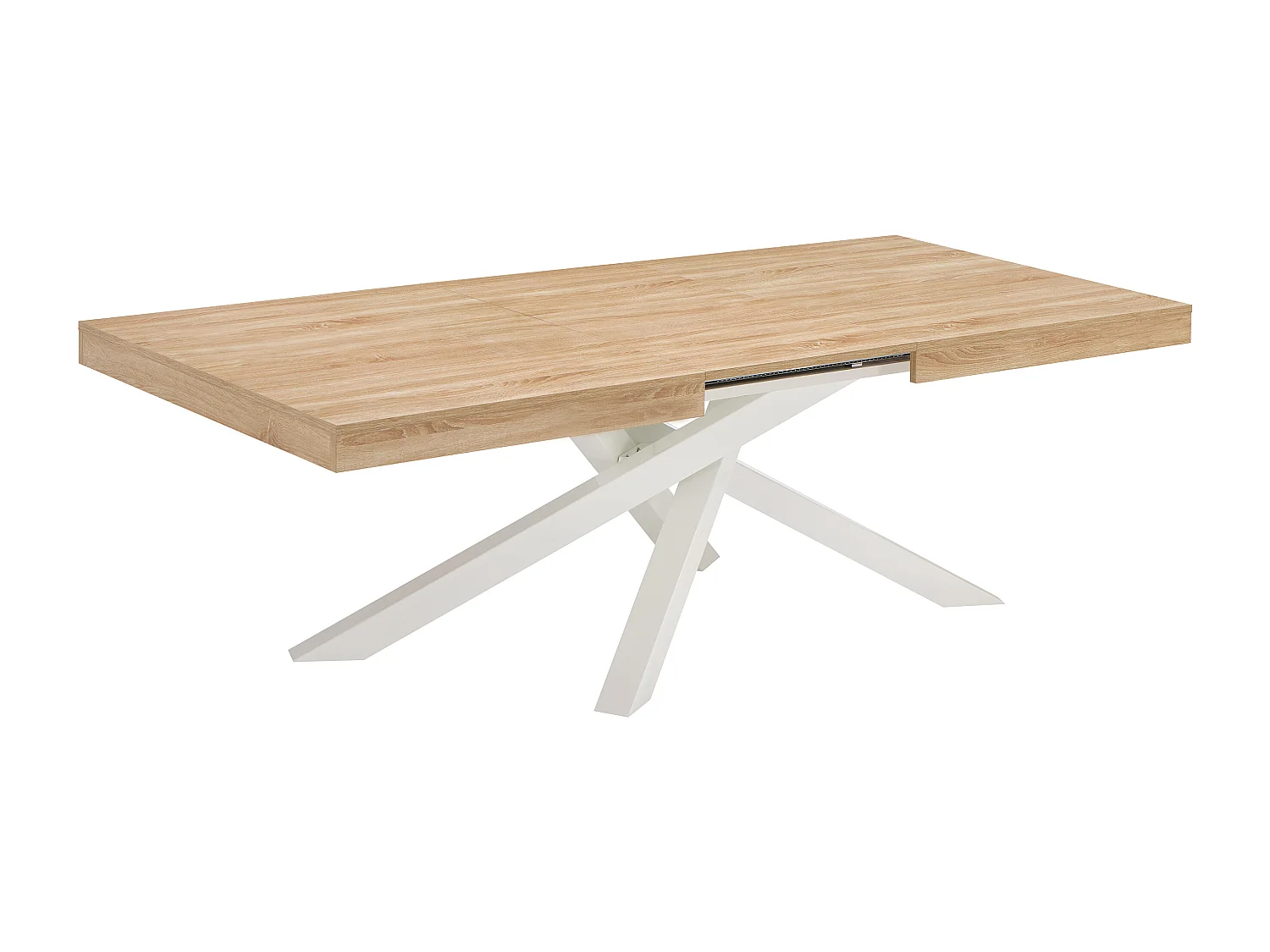 Table à manger extensible 6 à 12 personnes en MDF et métal - Naturel et blanc - CATONAV