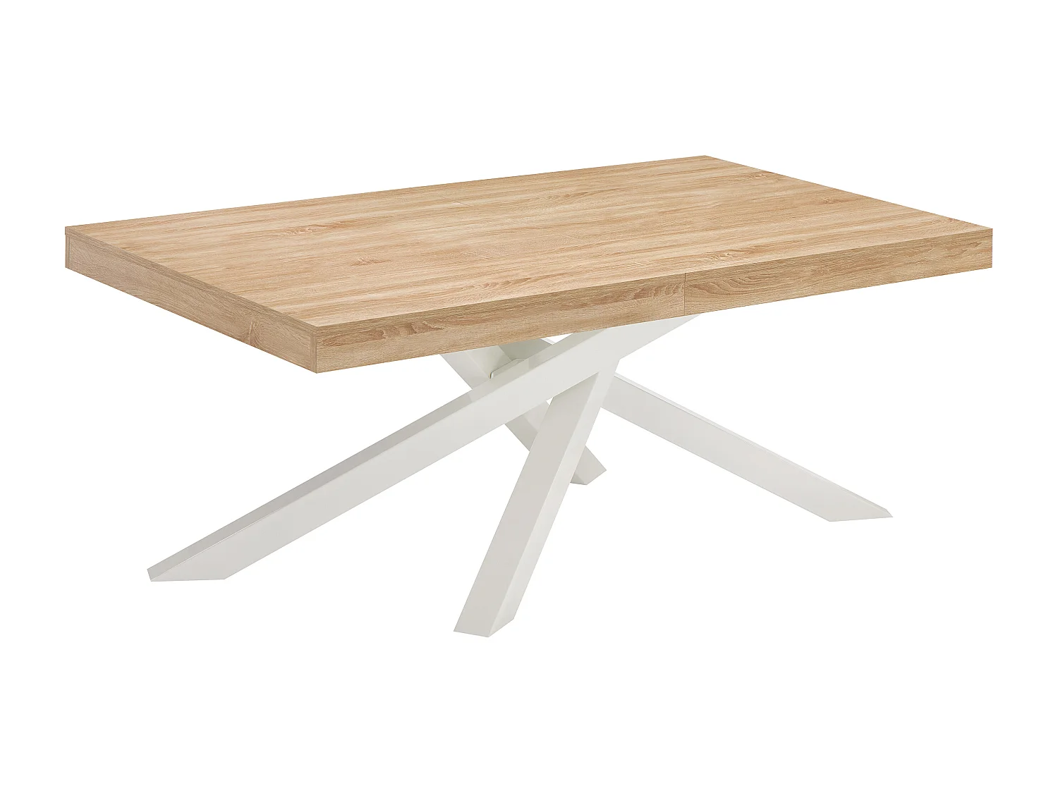 Table à manger extensible 6 à 12 personnes en MDF et métal - Naturel et blanc - CATONAV