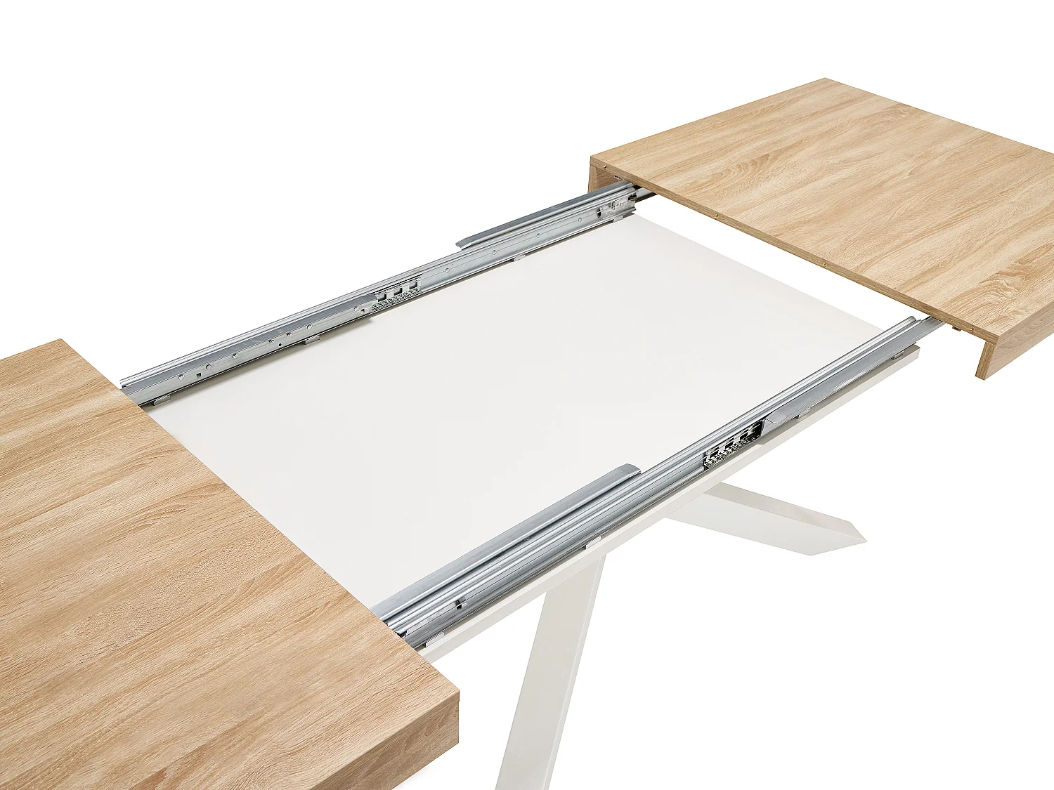 Table à manger extensible 6 à 12 personnes en MDF et métal - Naturel et blanc - CATONAV