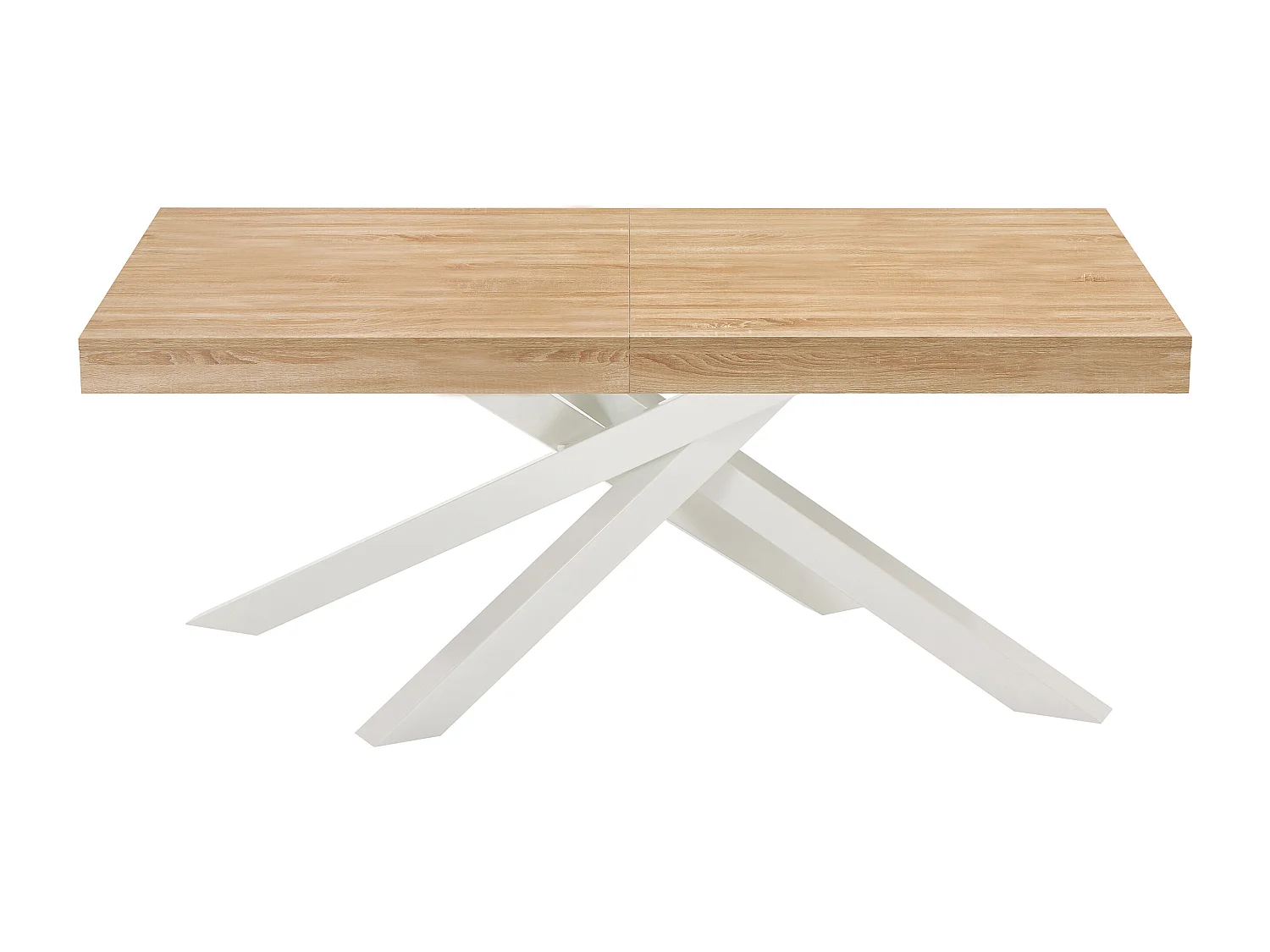 Table à manger extensible 6 à 12 personnes en MDF et métal - Naturel et blanc - CATONAV