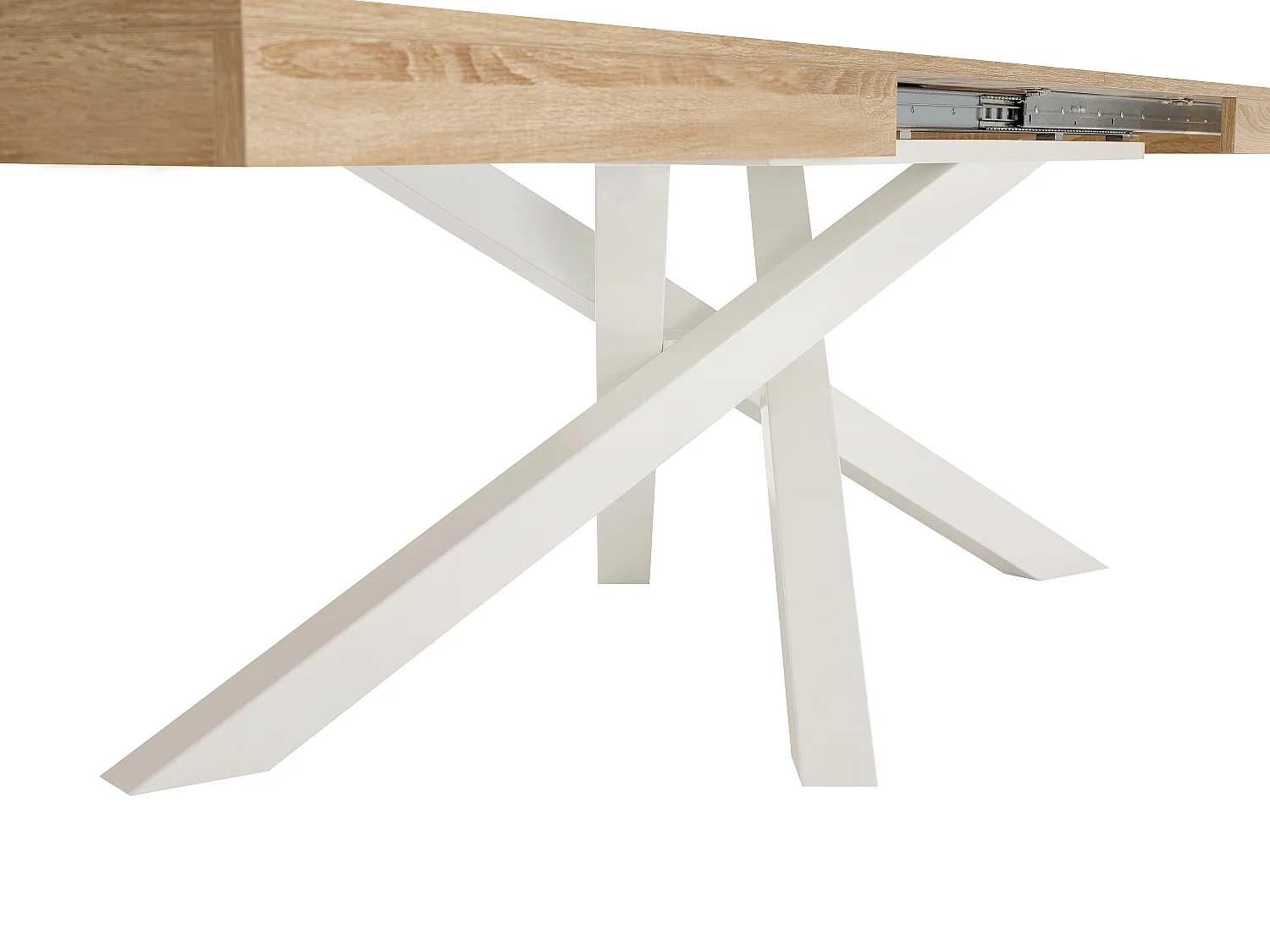 Table à manger extensible 6 à 12 personnes en MDF et métal - Naturel et blanc - CATONAV