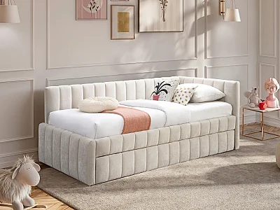 Lit banquette avec tiroir gigogne 90 x 190 cm – Tissu - Beige – BAVOK