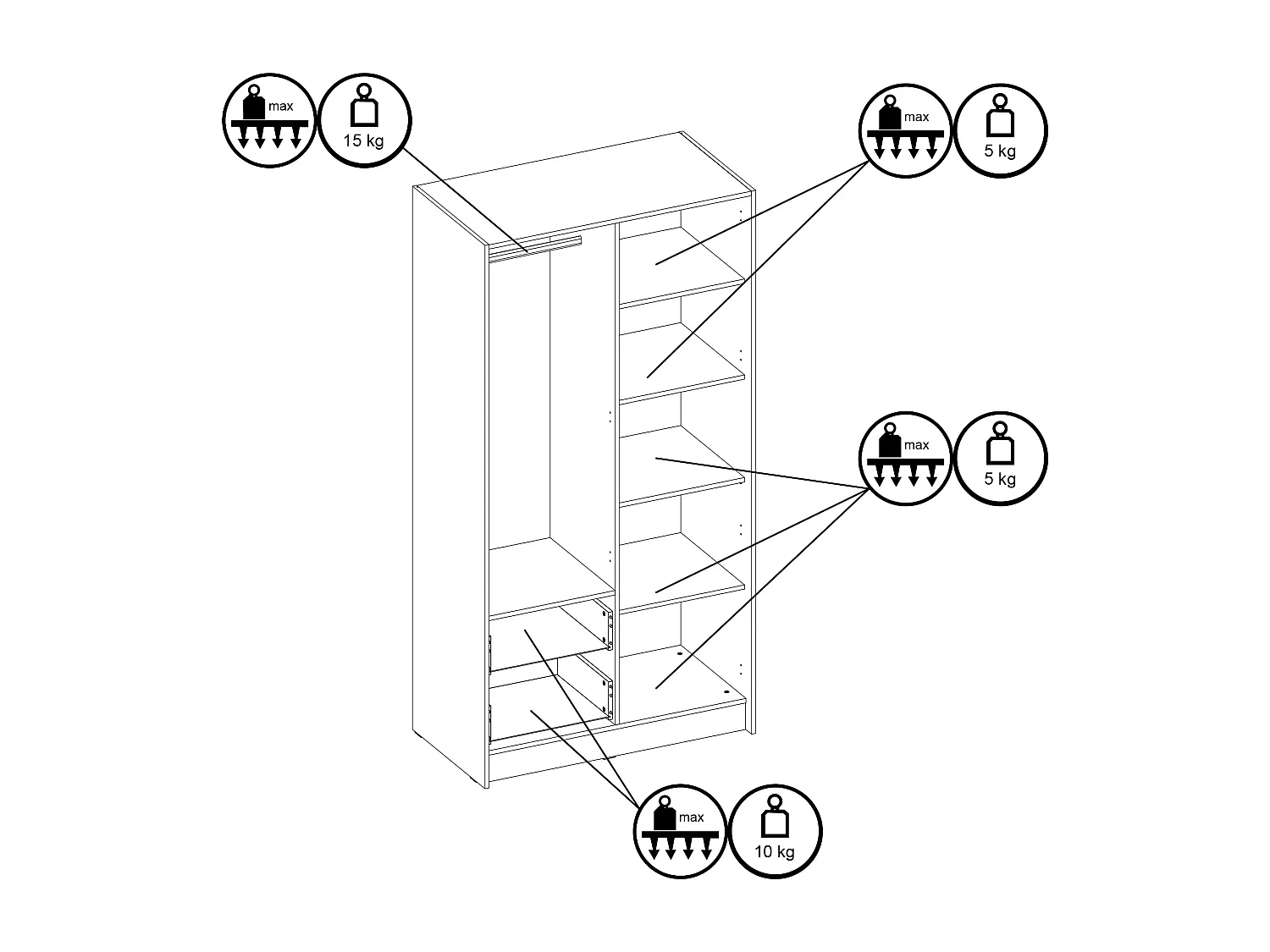Armoire 2 portes et 2 tiroirs – Avec miroir – L102 cm – Coloris : Naturel et anthracite – NEROVAL