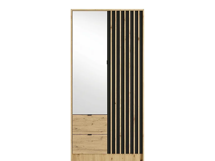 Armoire 2 portes et 2 tiroirs – Avec miroir – L102 cm – Coloris : Naturel et anthracite – NEROVAL