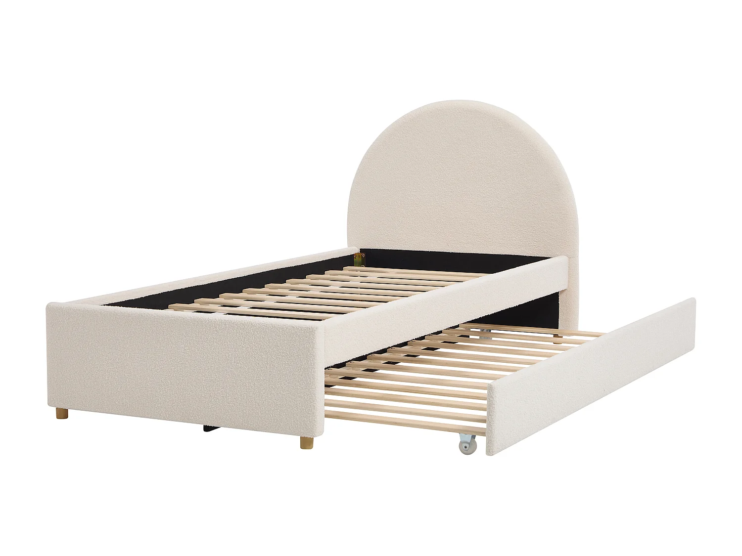 Lit avec tiroir gigogne 90 x 190 cm – Tissu bouclette – Crème – LIRIMO