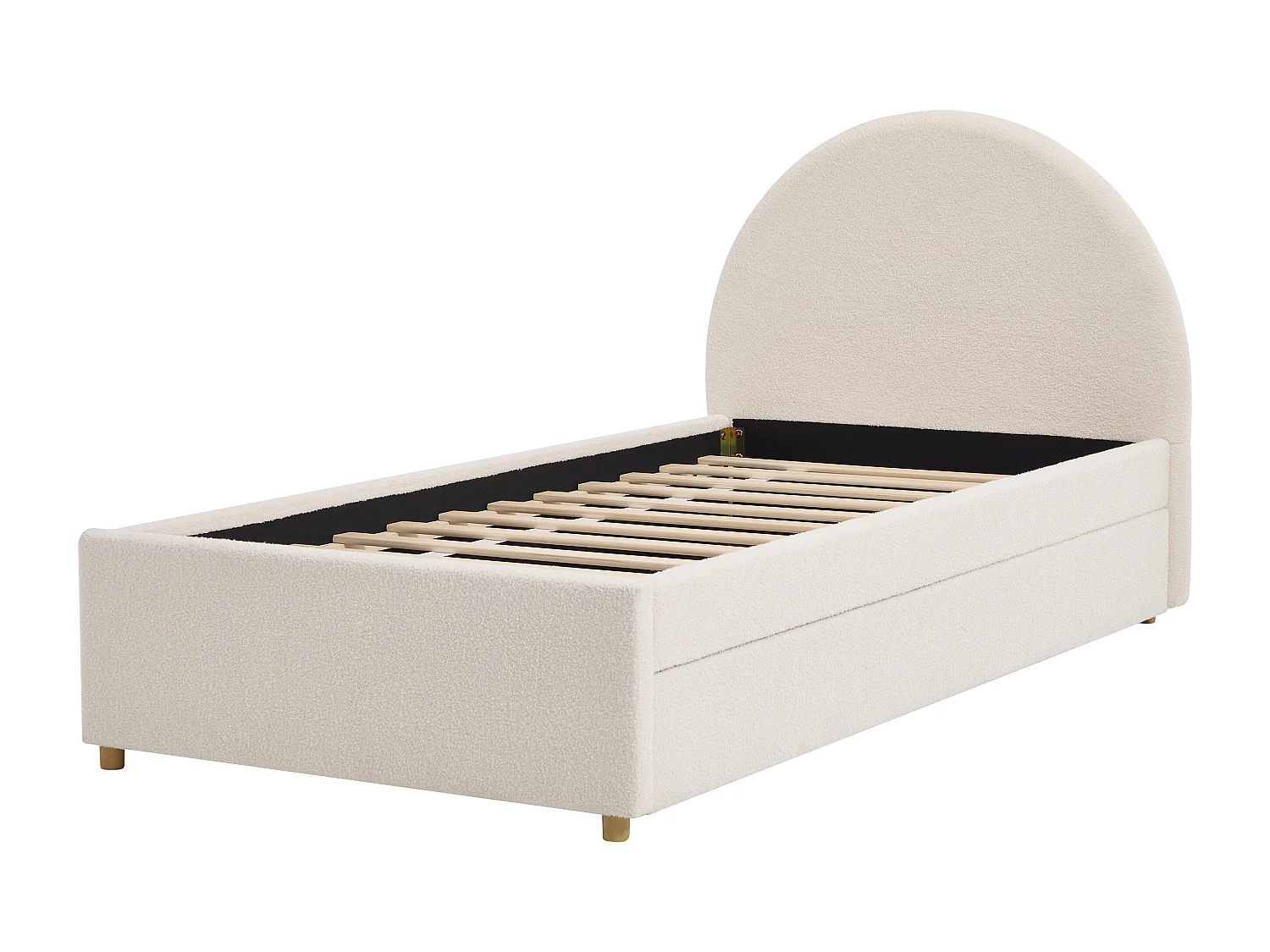 Lit avec tiroir gigogne 90 x 190 cm – Tissu bouclette – Crème – LIRIMO