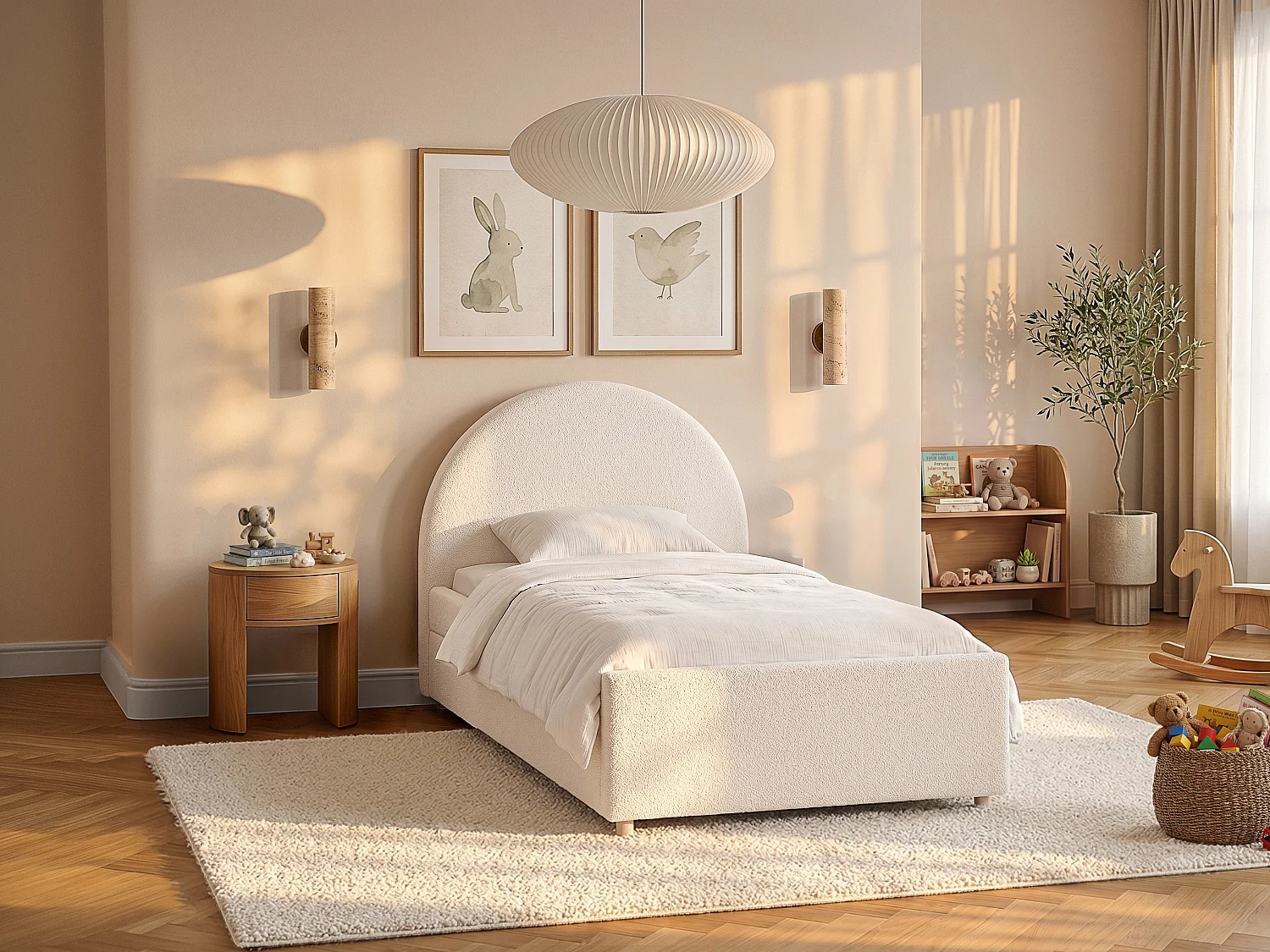 Sengeramme med udtræksseng - 90 x 190 cm - Bouclé - Creme LIRIMO