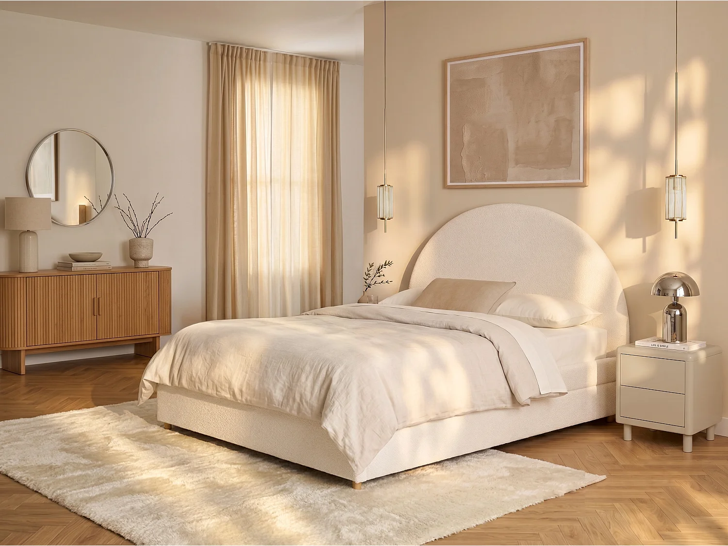 Sengeramme med udtræksseng - 140 x 190 cm - Bouclé - Creme LIRIMO