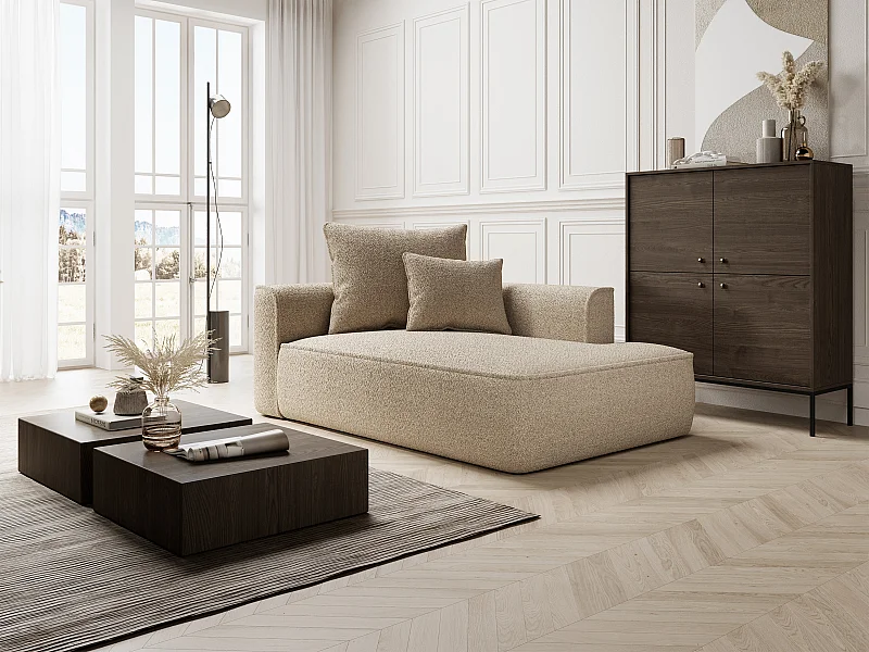 Méridienne droite en tissu chenille taupe PINETA