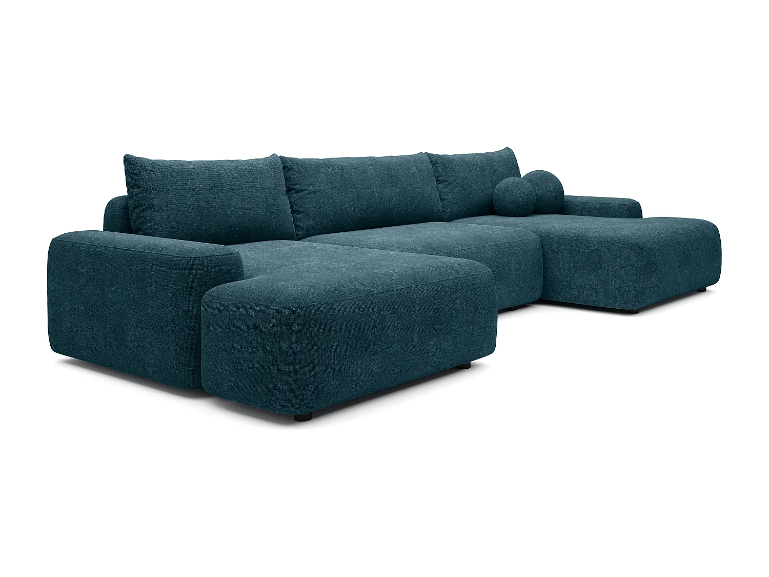 Grand canapé d'angle panoramique convertible en tissu texturé bleu DAVISO