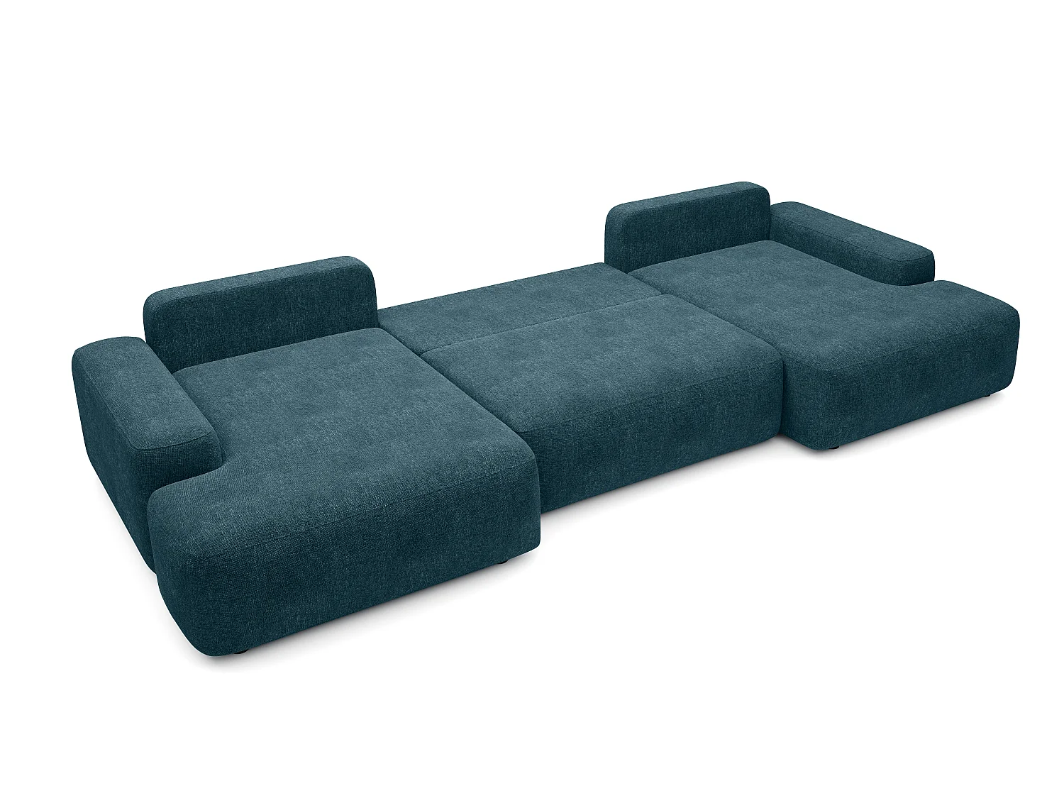 Grand canapé d'angle panoramique convertible en tissu texturé bleu DAVISO