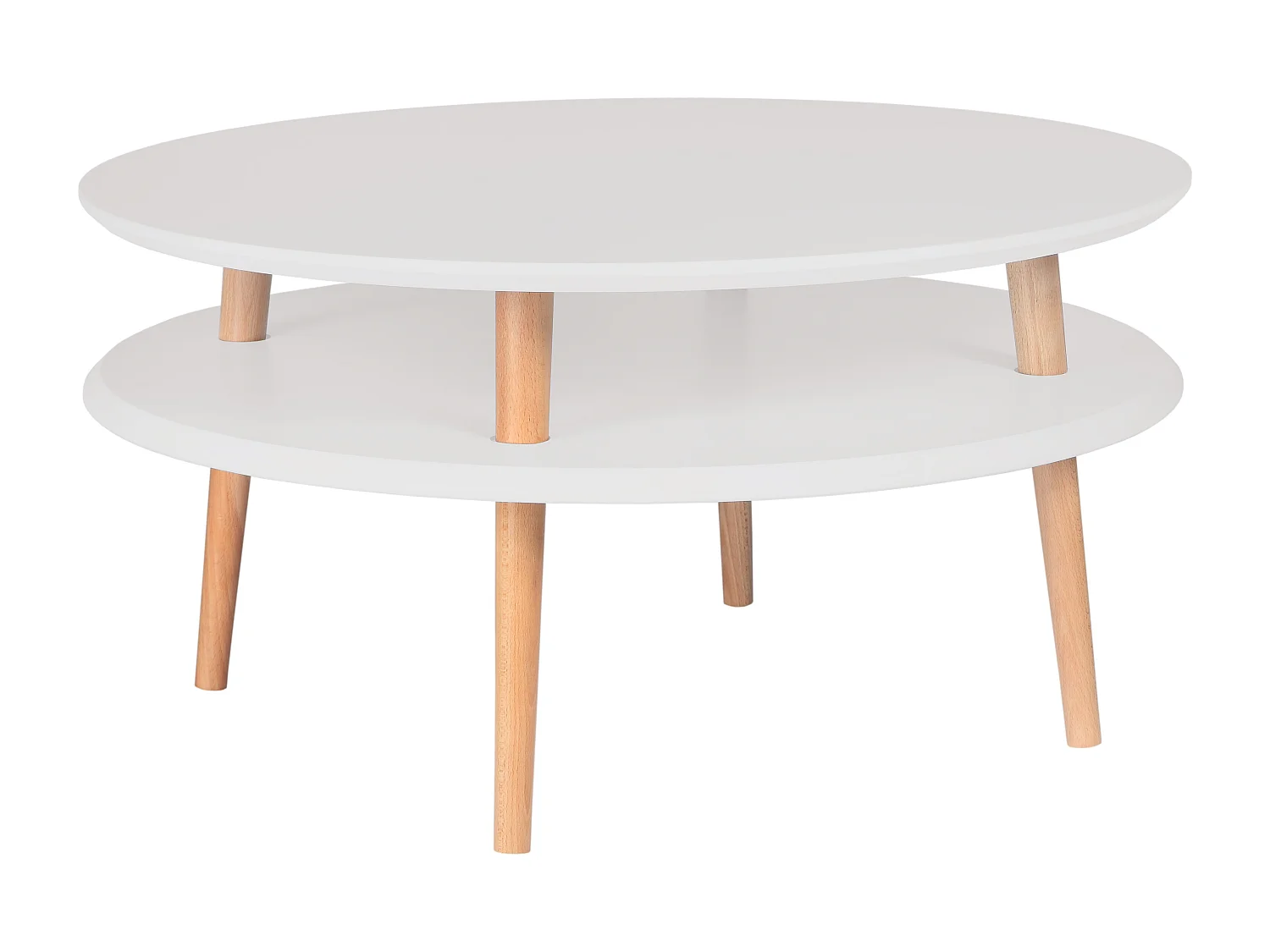 Zweistöckiger Couchtisch Durchmesser 70 cm x Höhe 35 cm Ufo Weiß