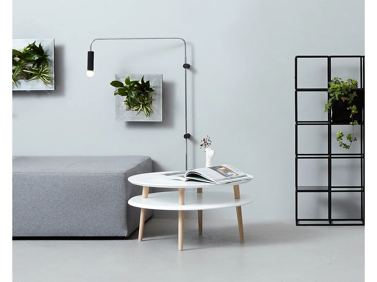 Zweistöckiger Couchtisch Durchmesser 70 cm x Höhe 35 cm Ufo Weiß