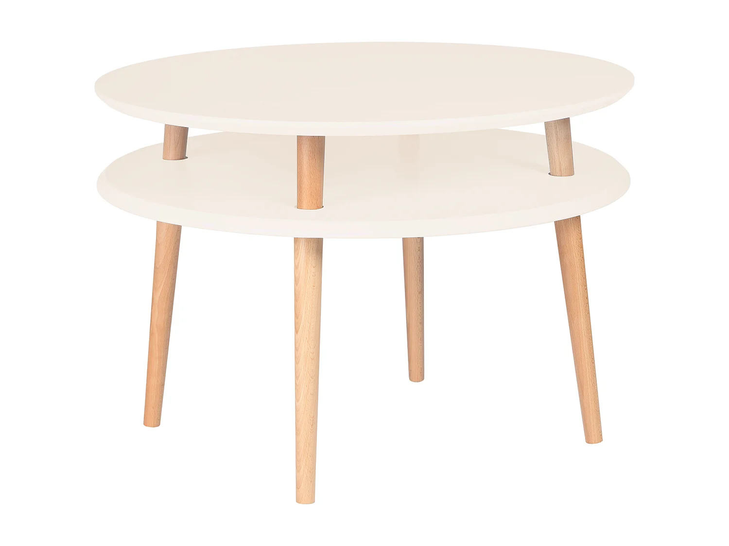 Zweistöckiger Couchtisch Durchmesser 70 cm x Höhe 45 cm Ufo Perlweiß