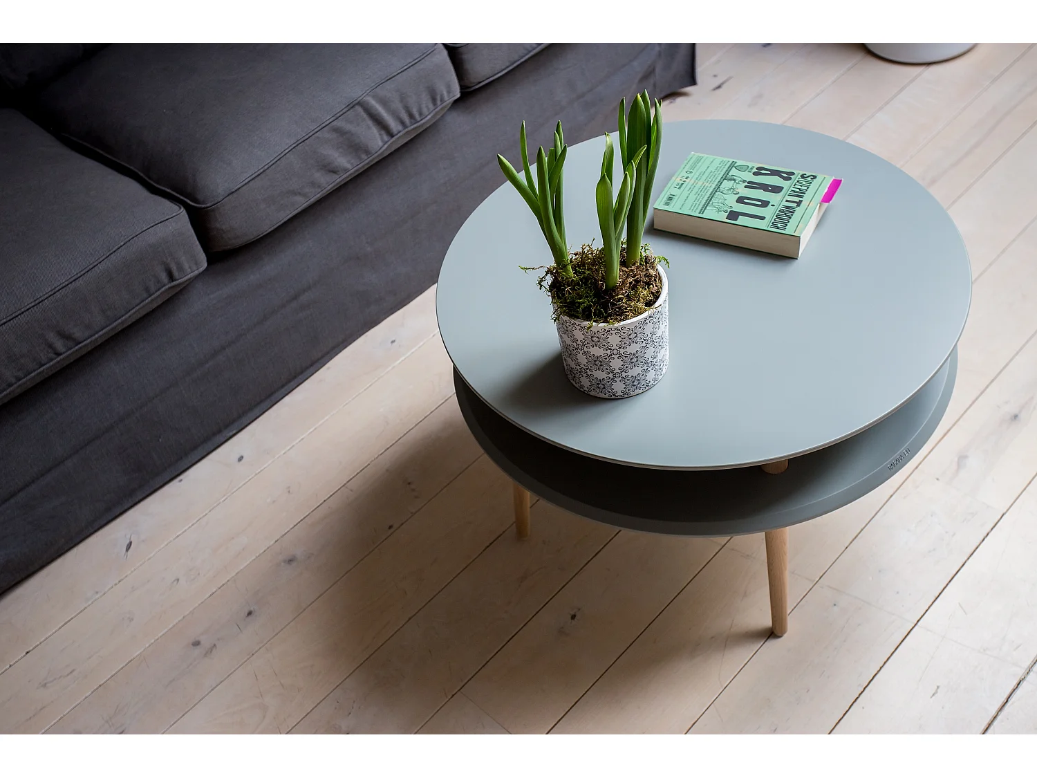 Zweistöckiger Couchtisch Durchmesser 70 cm x Höhe 45 cm Ufo Perlweiß