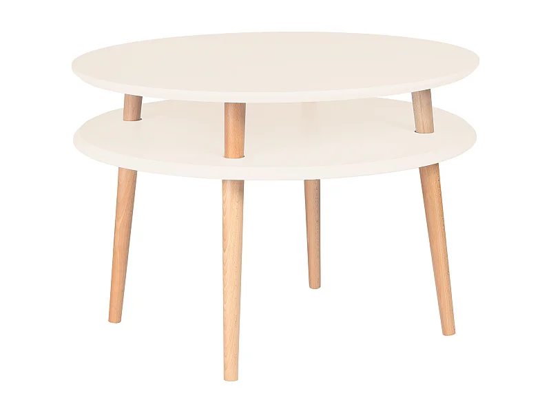 Zweistöckiger Couchtisch Durchmesser 70 cm x Höhe 45 cm Ufo Perlweiß