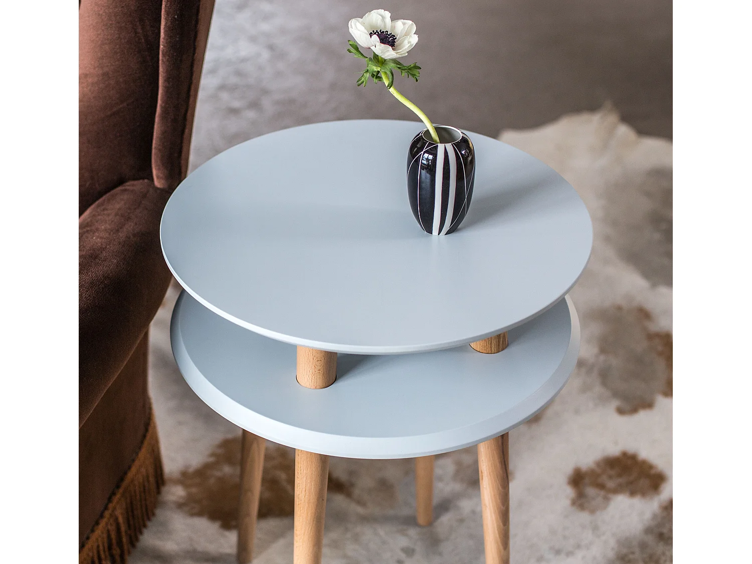 Zweistöckiger Beistelltisch Durchmesser 45 cm x Höhe 61 cm  Ufo Braun Beige