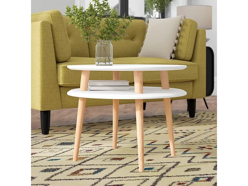 Zweistufiger Couchtisch Durchmesser 57 cm x Höhe 45 cm Ufo Weiß