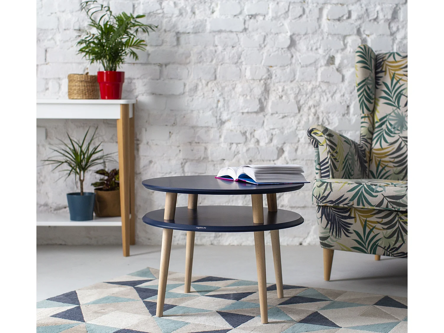 Zweistufiger Couchtisch Durchmesser 57 cm x Höhe 45 cm Ufo Weiß