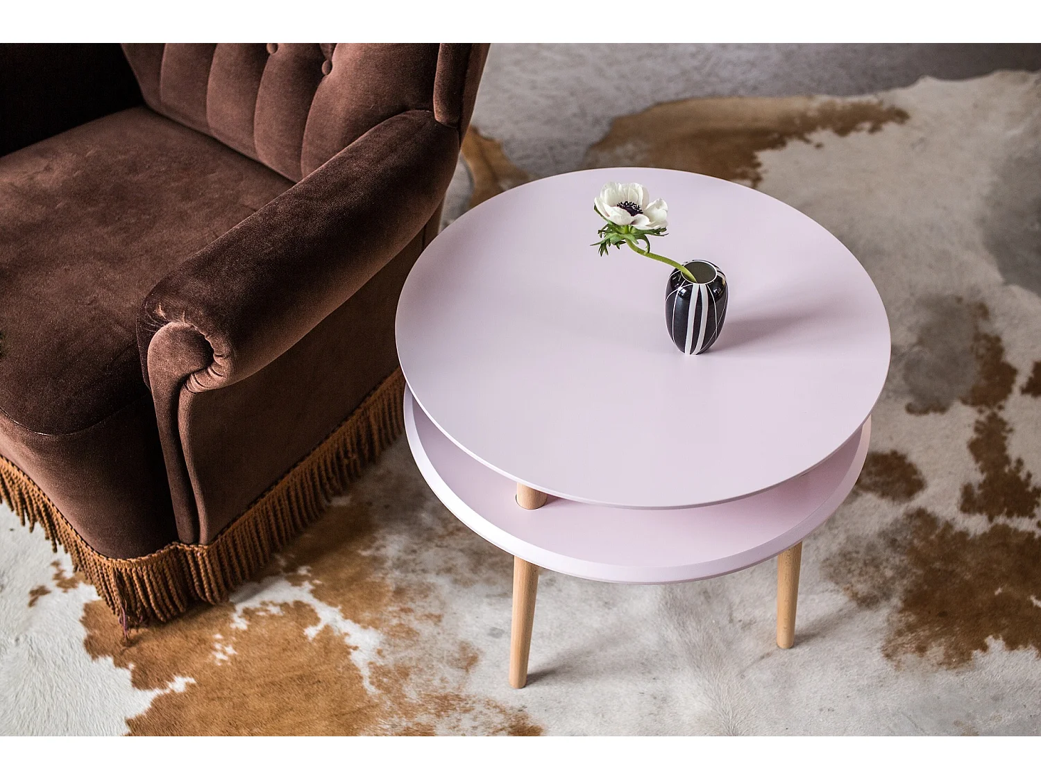 Zweistufiger Couchtisch Durchmesser 57 cm x Höhe 45 cm Ufo Weiß