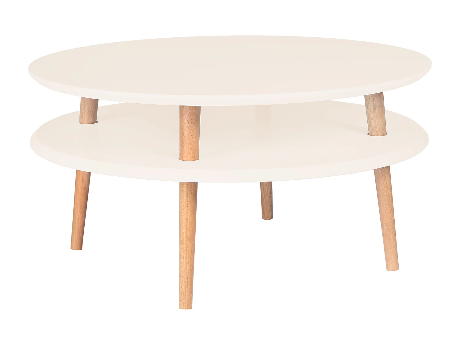 Zweistöckiger Couchtisch Durchmesser 70 cm x Höhe 35 cm Ufo Perlweiß