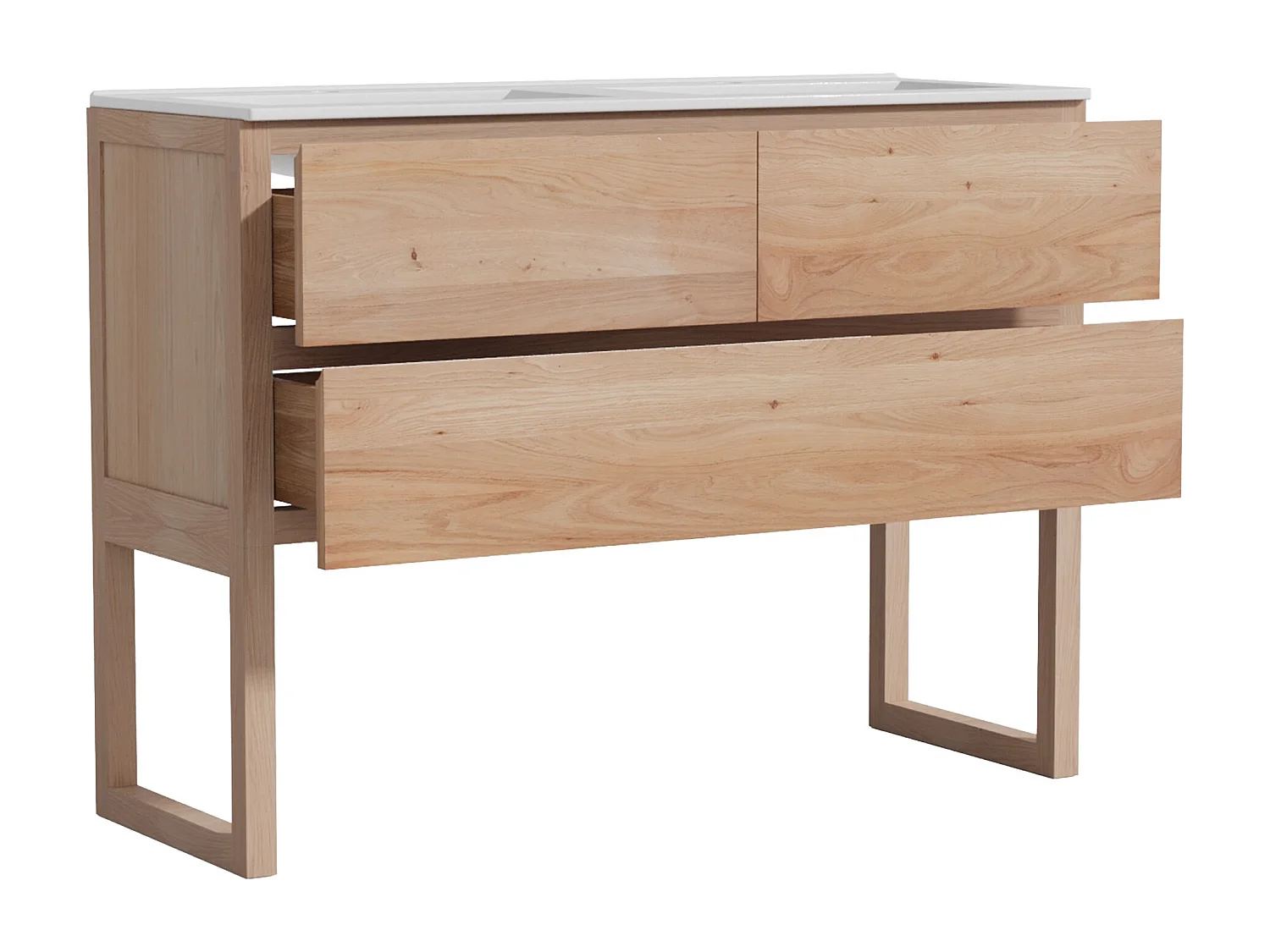 Unterschrank aus Massivholz Eiche mit Doppel-Einbauwaschbecken - Hell Natur - 120 cm - TARELO