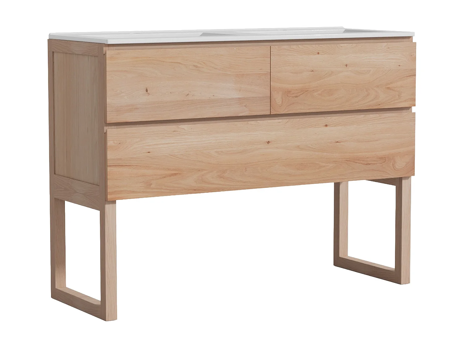 Unterschrank aus Massivholz Eiche mit Doppel-Einbauwaschbecken - Hell Natur - 120 cm - TARELO