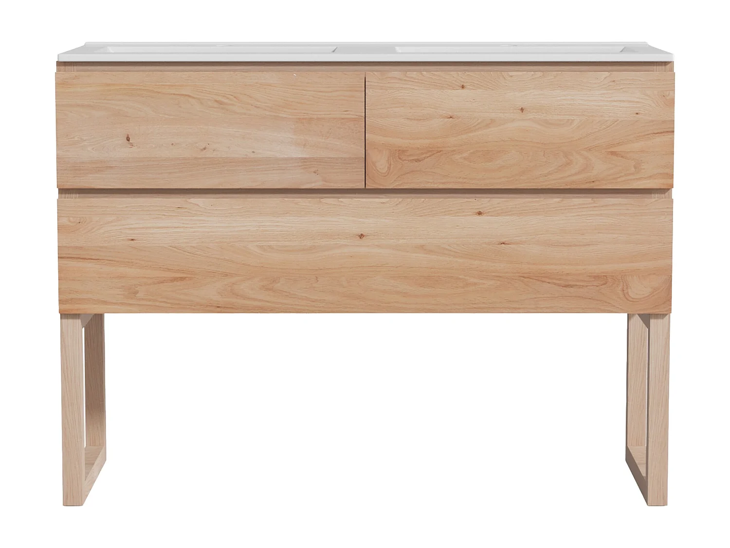 Unterschrank aus Massivholz Eiche mit Doppel-Einbauwaschbecken - Hell Natur - 120 cm - TARELO