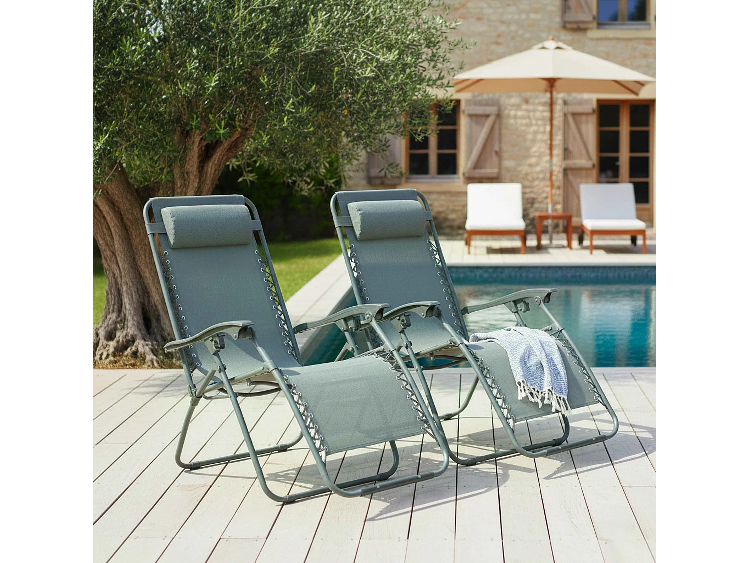 Lot de 2 fauteuils lounge inclinable en acier bleu foncé