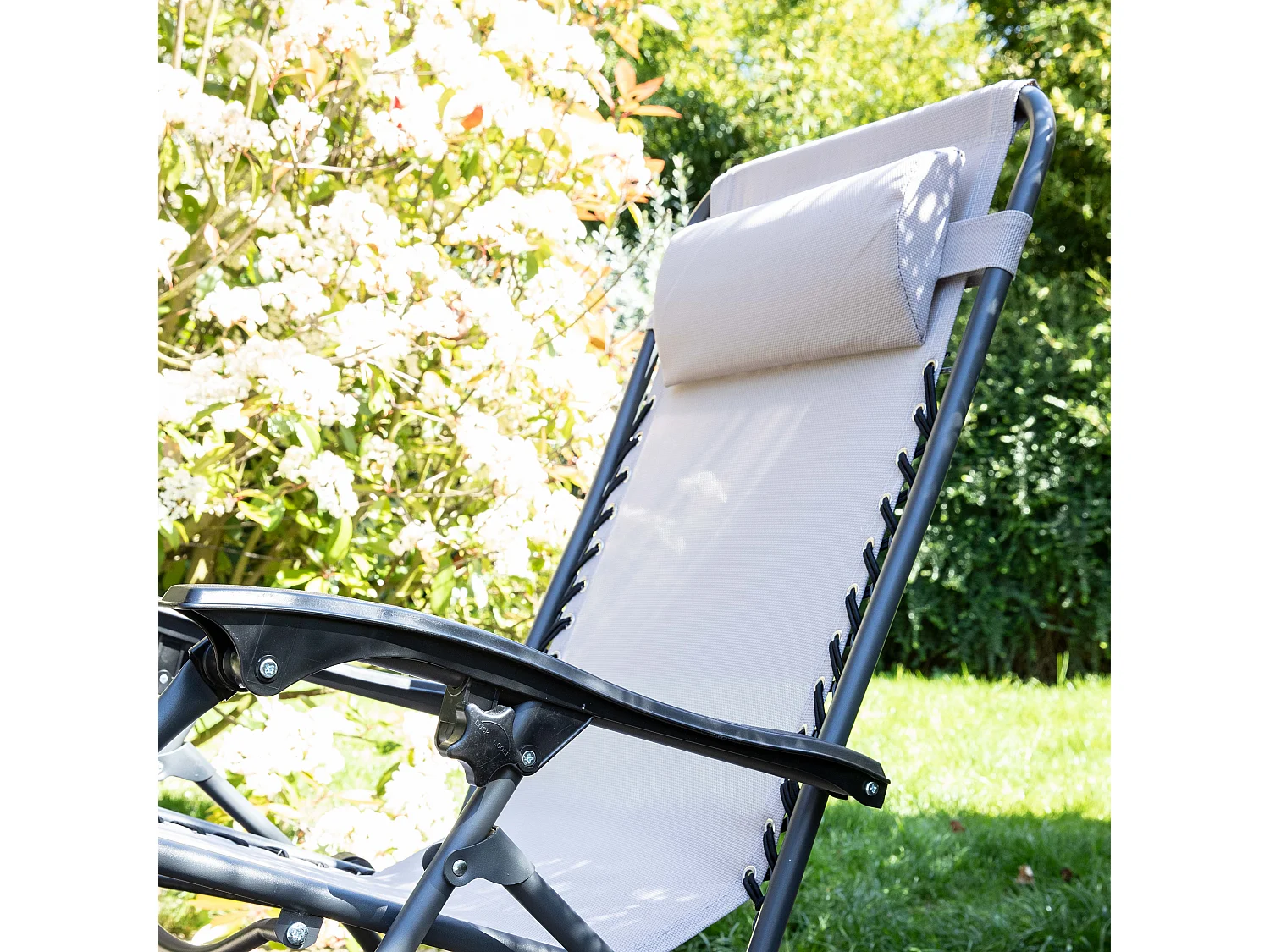 Lot de 2 fauteuils lounge inclinable en acier taupe