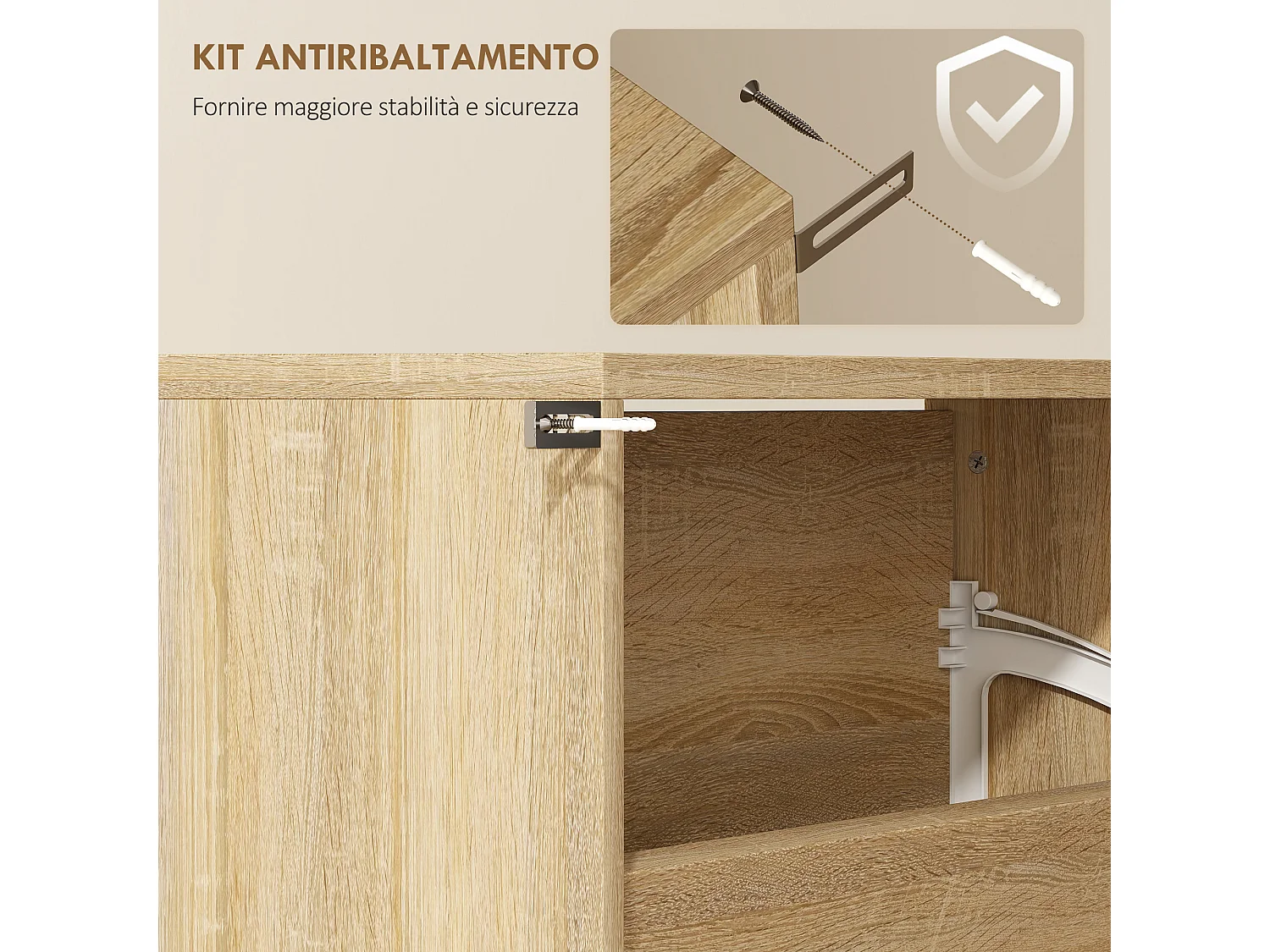 Mobile scarpiera a 4 ante a specchio 63x17x146 cm color legno