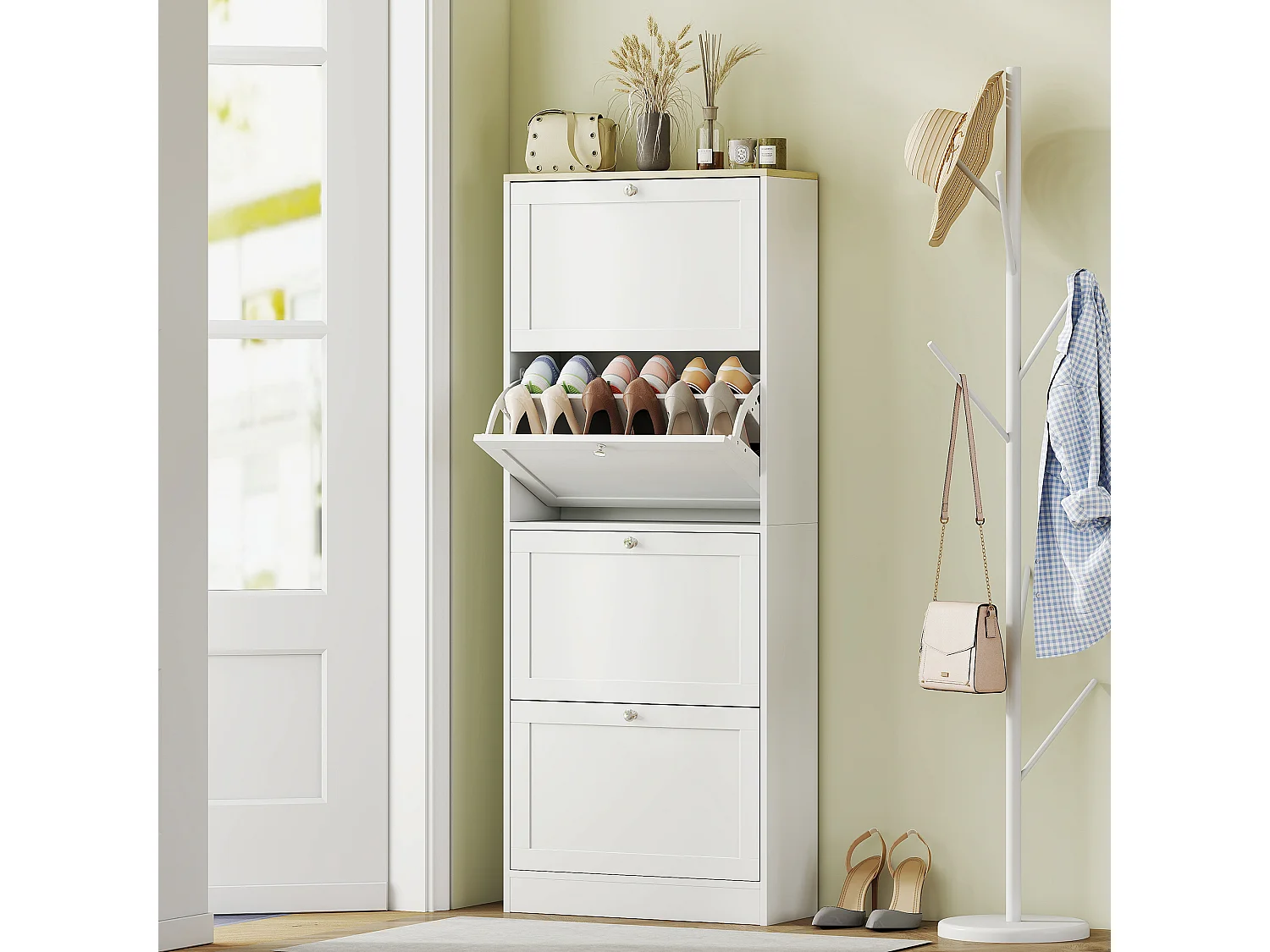 Scarpiera salvaspazio a 4 cassetti con ripiani regolabili bianco