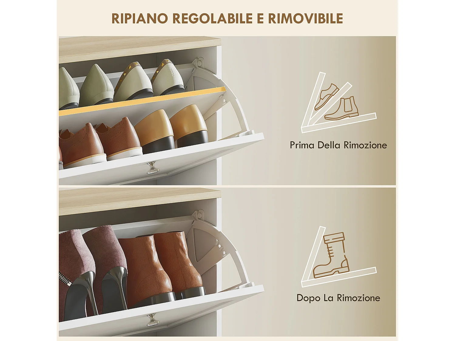 Scarpiera salvaspazio a 4 cassetti con ripiani regolabili bianco