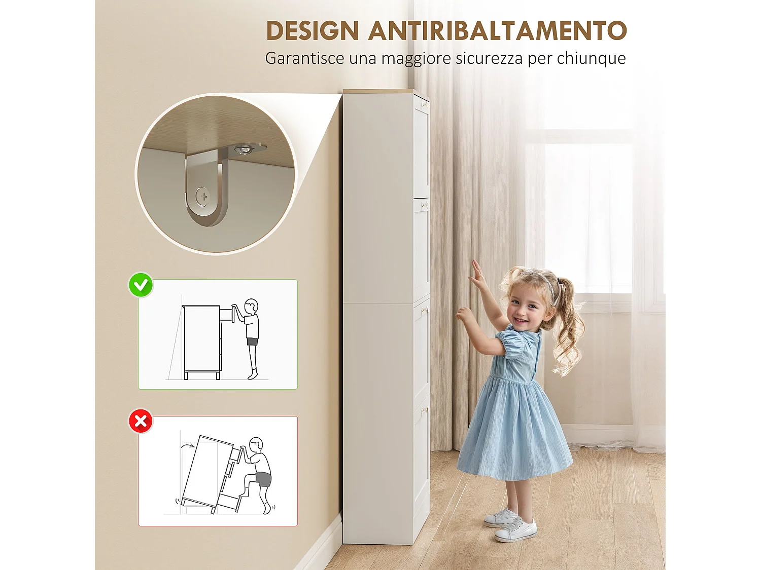 Scarpiera salvaspazio a 4 cassetti con ripiani regolabili bianco